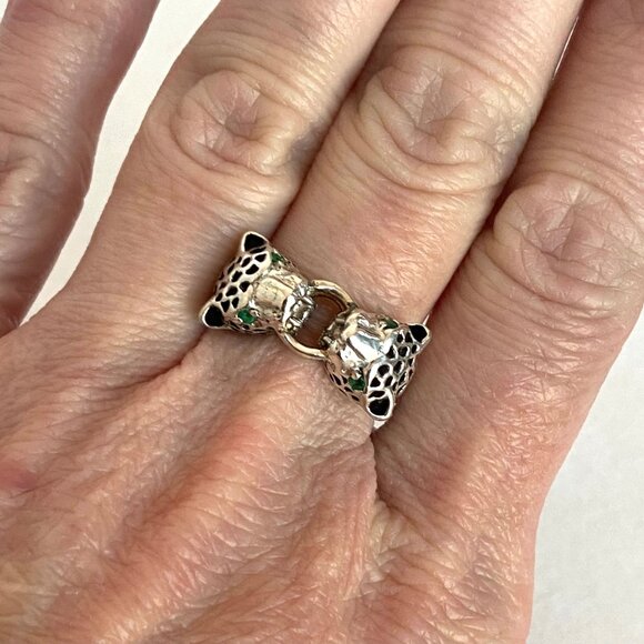 Sterling Silver 925 JED Joseph Demarco Emerald Panther Cheetah Band Ring Sz 7 - Picture 3 of 16
